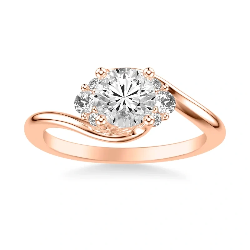 Bague de fiançailles en or rose 10K avec diamant de laboratoire taillé rond, de 1 à 3 carats-10