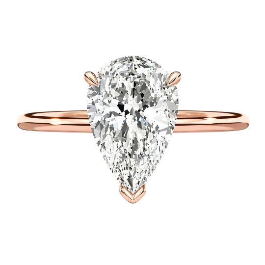 Verlobungsring aus 10-karätigem Roségold mit 1 bis 3 Karat birnenförmigem, im Labor gezüchtetem Diamanten (Farbe D, Reinheit VVS1/VS1, 3EX, IGI-zertifiziert).