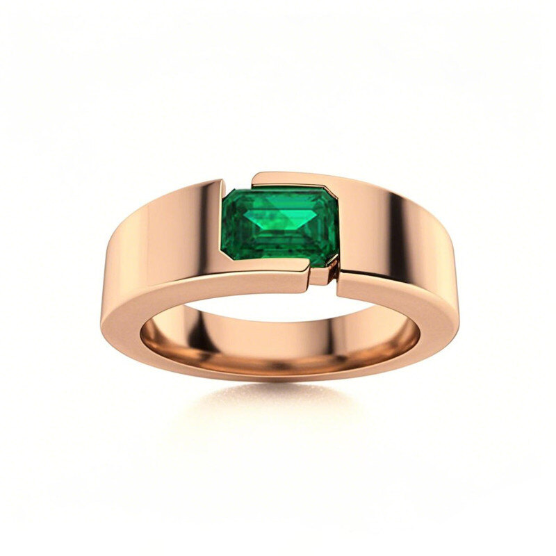 Anillo de aniversario personalizado de oro rosa de 14 quilates con gema talla esmeralda de 1 a 5 quilates-1