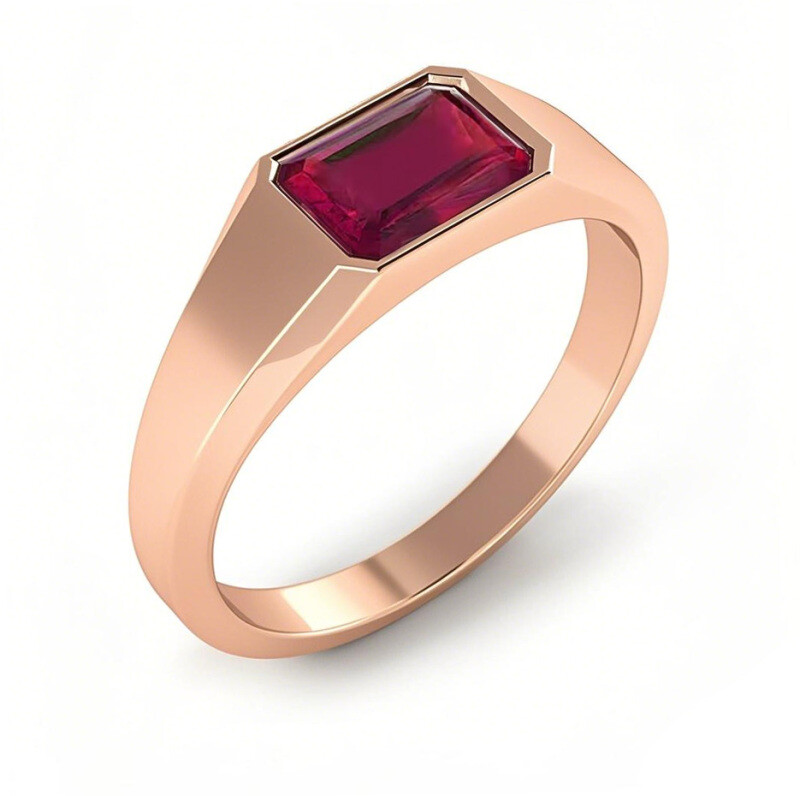 Anillo de compromiso personalizado para hombre en oro rosa de 10 quilates con gema talla esmeralda de 1 a 5 quilates. Ideal para cumpleaños, aniversario o Navidad.-1