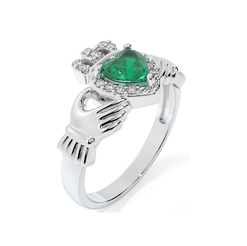 Anillo de aniversario personalizado de oro blanco de 14 quilates con gema creada en laboratorio de 1 a 5 quilates y diamante talla corazón de 0,25 quilates.-3
