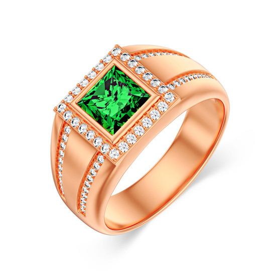 Anillo de compromiso de oro rosa de 10 quilates con esmeralda creada en laboratorio de talla princesa de 1 a 5 quilates