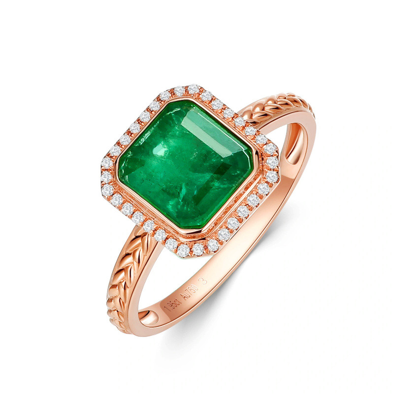 Anillo cuadrado de oro rosa de 10 quilates con esmeralda talla princesa de 1 a 5 quilates-1