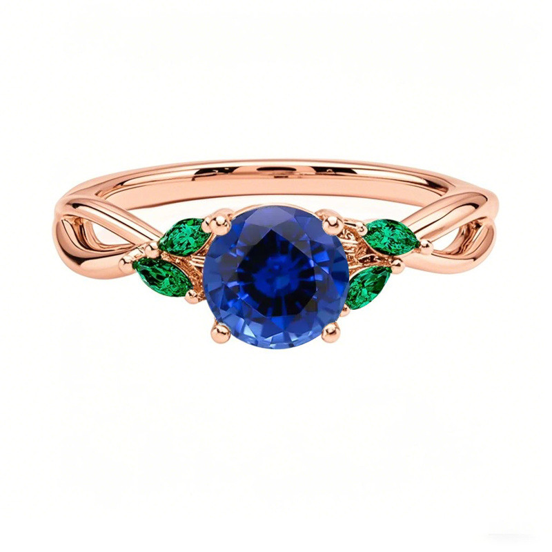 Bague de fiançailles en or rose 10 carats avec pierre précieuse ronde de 1 à 6 carats et émeraude taille marquise de 0,25 carat-16