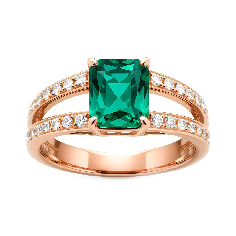10K Rose Gold 1 to 6 CT Emerald Cut Artificial Emerald Engagement Ring-4