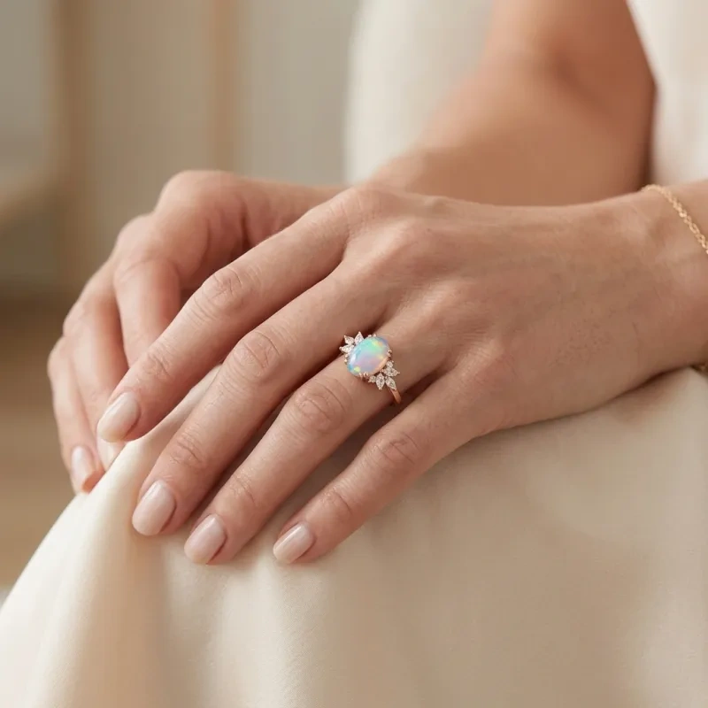 10K Rose Gold 1 to 6 CT Oval Cut Opal Engagement Ring-2