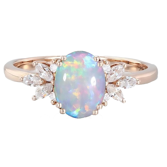 10K Rose Gold 1 to 6 CT Oval Cut Opal Engagement Ring