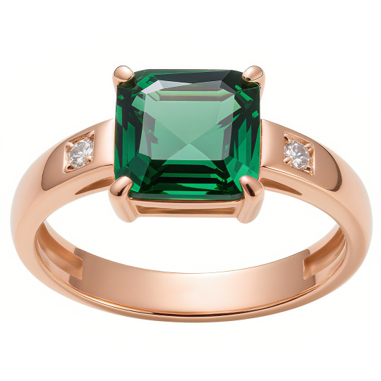 10K Rose Gold 1 to 6 CT Princess Cut Artificial Emerald Engagement Ring