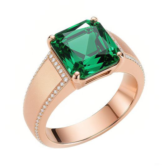 Anillo de compromiso de oro rosa 10K con esmeralda artificial cortada en forma de princesa, de 1 a 6 CT