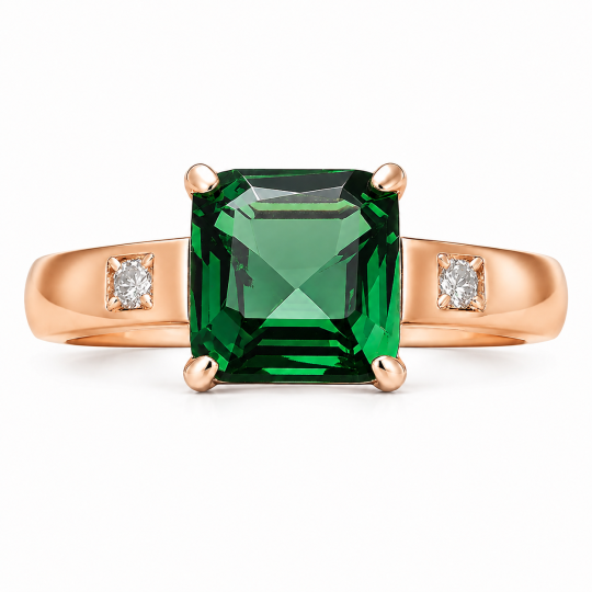10K Rose Gold 1 to 6 CT Princess Cut Artificial Emerald Engagement Ring