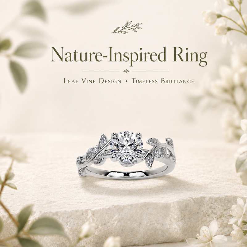 10K Rose Gold 1 to 6 CT Round Cut Moissanite Ivy Natural Inspired Engagement Ring-8