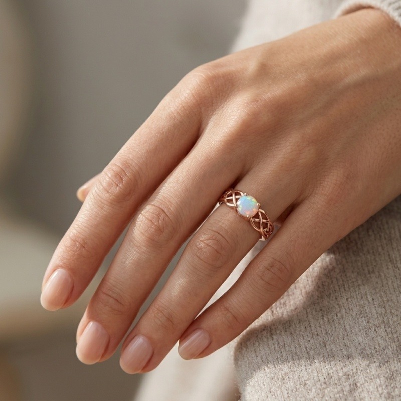 14K Rose Gold 1 to 6 CT Round Cut Opal Ring-2