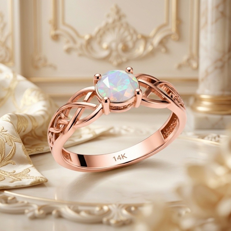 14K Rose Gold 1 to 6 CT Round Cut Opal Ring-3