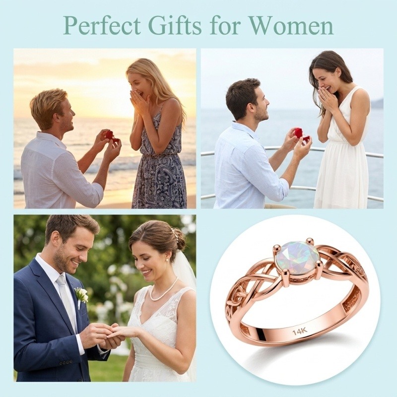 14K Rose Gold 1 to 6 CT Round Cut Opal Ring-4