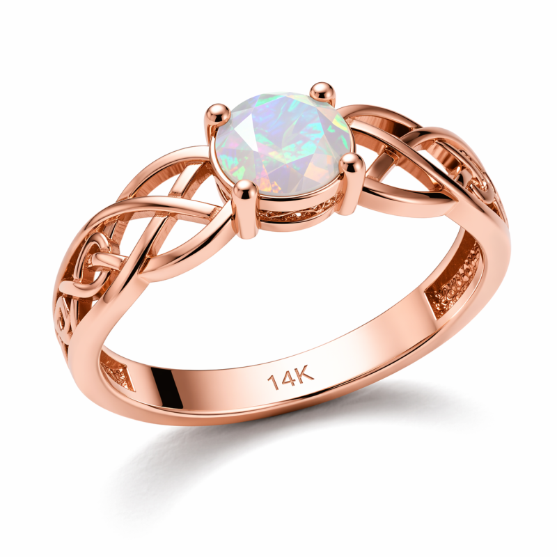 10K-Roségold-Ring mit rundem Opal von 1 bis 6 Karat-3