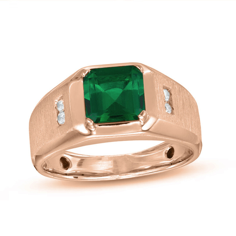 Anillo de compromiso para hombre en oro rosa de 14 quilates con esmeralda talla esmeralda creada en laboratorio de 2,1 a 7,1 quilates y diamantes.-1