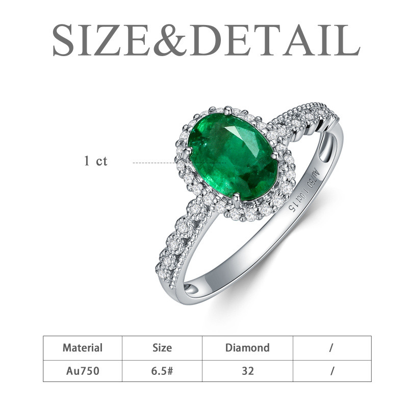 Anillo de compromiso de oro blanco de 10 quilates con esmeralda ovalada de 2,5 a 7,5 quilates para mujer-5