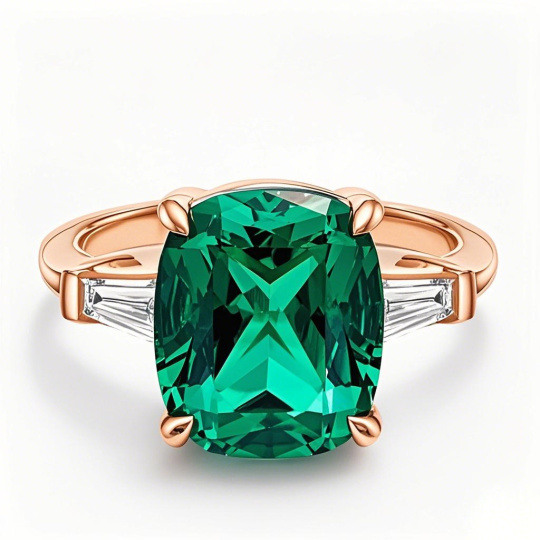 Bague de fiançailles sur mesure en or rose 10 carats avec émeraude de laboratoire de 2,5 à 7,5 carats (poids total) - Modèle 3EX
