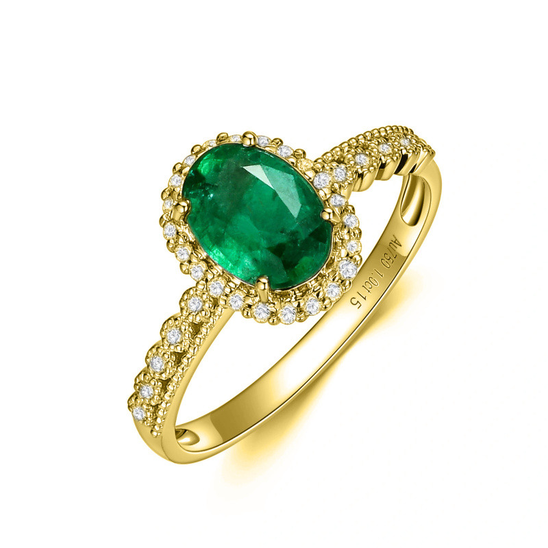 Anillo de compromiso de oro rosa de 18 quilates con esmeralda ovalada de 2,5 a 7,5 quilates para mujer-1
