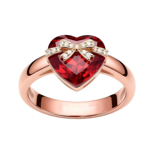 10K Rose Gold 2 CT Heart Cut Ruby & Lab-Grown Diamond Engagement Ring