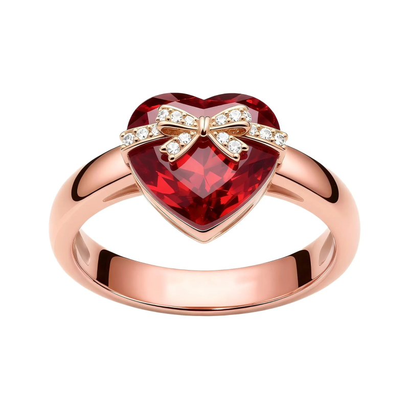 Verlobungsring aus 10-karätigem Roségold mit 2 Karat herzförmigem Rubin und im Labor gezüchteten Diamanten-12