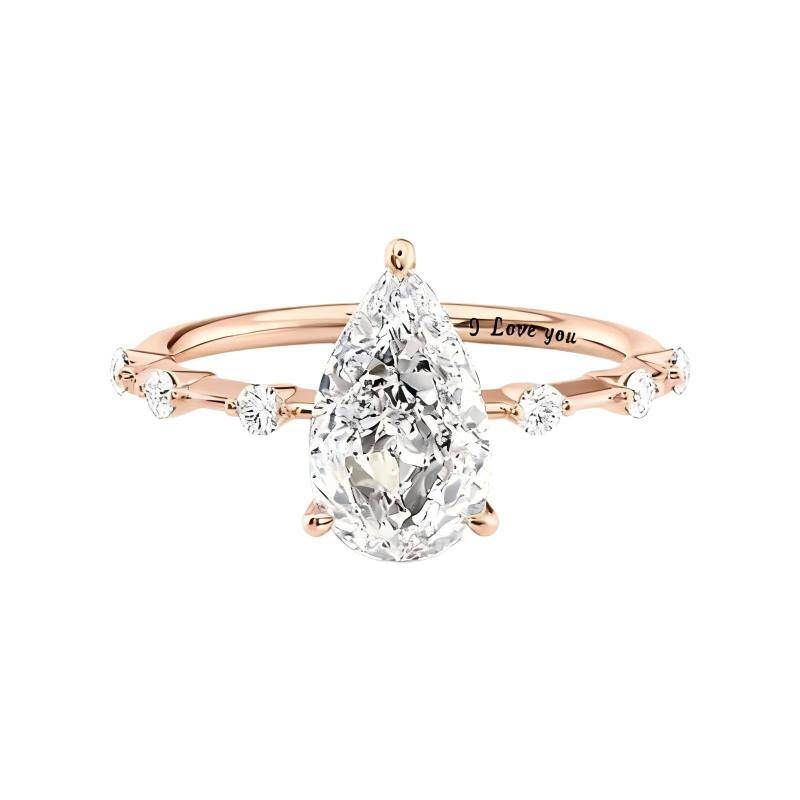 Bague de fiançailles en or rose 10 carats avec moissanite taille poire de 2 carats-7