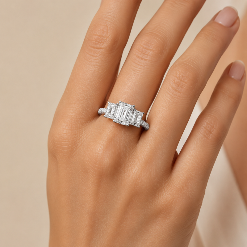 10K Rose Gold 2 CT.T.W Emerald Cut Lab-Grown Diamond Custom Engagement Ring-2