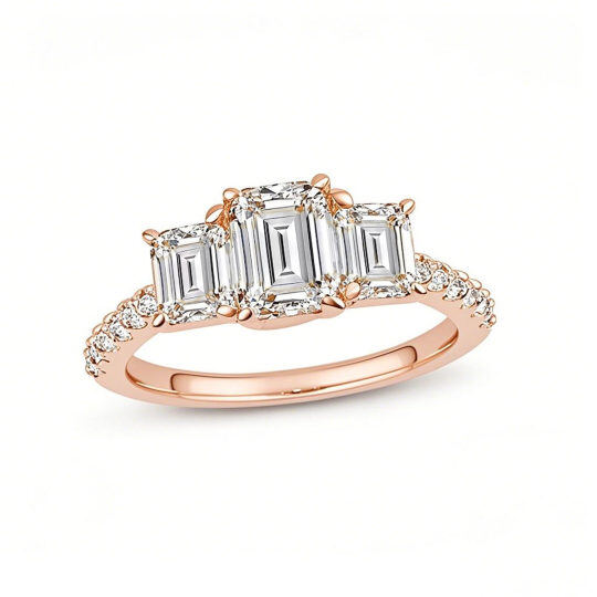 Bague de fiançailles sur mesure en or rose 10 carats, sertie d'un diamant émeraude de laboratoire de 2 carats (poids total), pureté VVS1, certifiée 3EX par l'IGI.