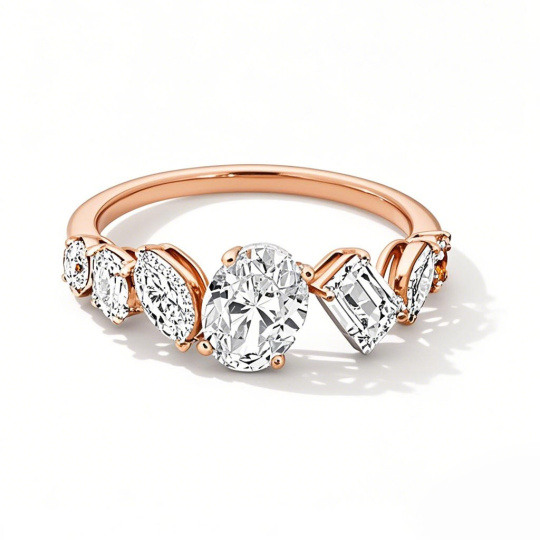 Anillo de boda personalizado en oro rosa de 10 quilates con diamante ovalado princesa de 2 quilates creado en laboratorio, color D, claridad VVS1, pureza 3EX.