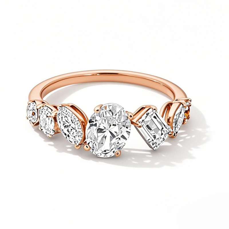 Anillo de compromiso personalizado con diamante ovalado cultivado en laboratorio de 2 quilates en oro rosa de 10 quilates y piedra lateral personalizada.-14