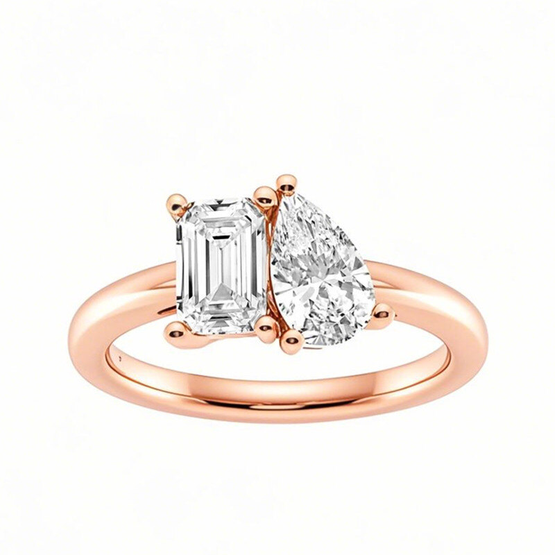 10K Rose Gold 2 CT.T.W. Pear & Emerald Moissanite Custom Engagement Band-2