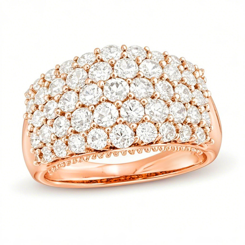Anel de casamento em ouro rosa de 10 quilates com diamante redondo de 2 quilates (total) criado em laboratório, cor D, pureza VVS1-VS1, 3EX.-1