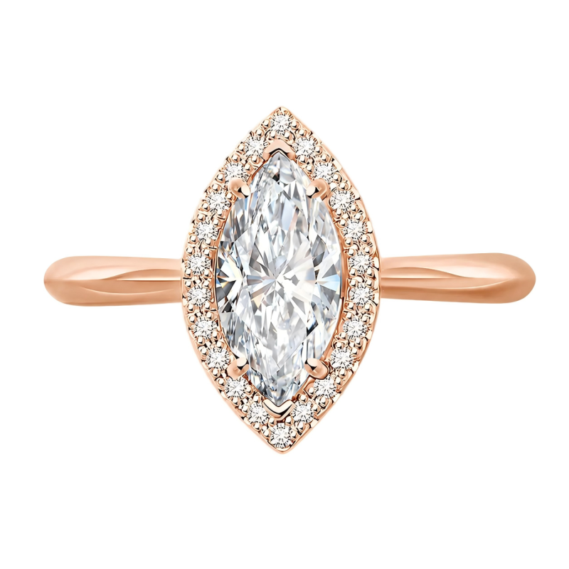 10K Rose Gold 2 CTW Marquise Cut Moissanite Halo Engagement Ring-1