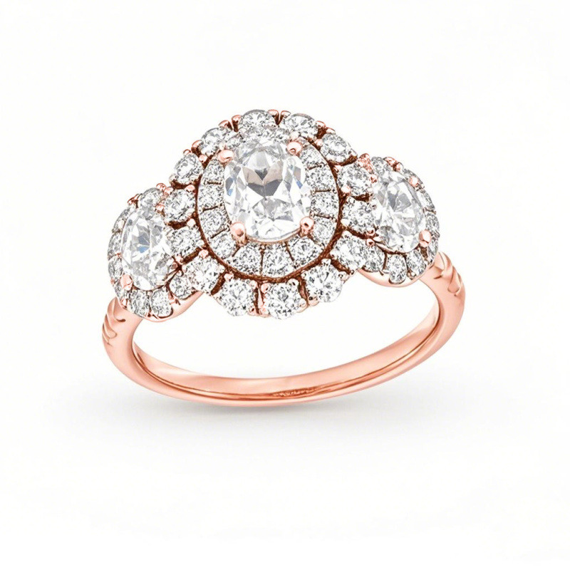 10K Rose Gold 2 to 4.5 CT.T.W. Oval & Round Lab Created Diamond Double Frame Engagement Band D-VVS1 3EX IGI Certified-18
