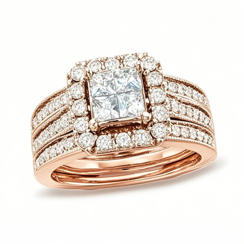 10K Rose Gold 2 to 5.5 CT. T.W Princess Cut Moissanite Bridal Set-1