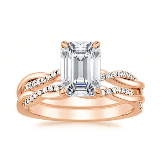 Anello da sposa in oro rosa 10 carati con moissanite taglio principessa da 2 a 5,5 ct.