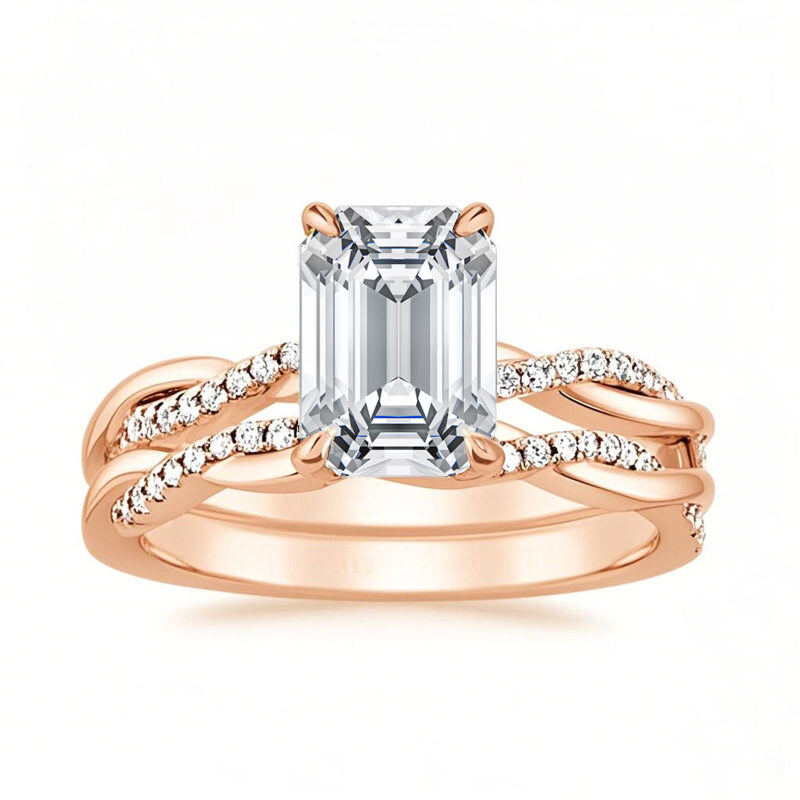 10K Rose Gold 2 to 5.5 CT.T.W. Princess Cut Moissanite Bridal Set Anniversary Ring-8