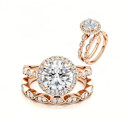 Anello di fidanzamento per anniversario con moissanite taglio rotondo TW da 2 a 5,5 ct in oro rosa 10 carati