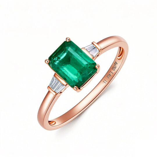 Anillo de compromiso de oro rosa de 10 quilates con esmeralda talla princesa de 2 a 7 quilates