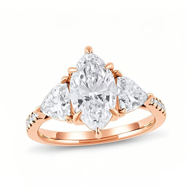 Bague de fiançailles sur mesure en or rose 18 carats, sertie de trois diamants de laboratoire taille poire (3,33 carats au total), certifiés IGI (D, VVS1-VS1).-1