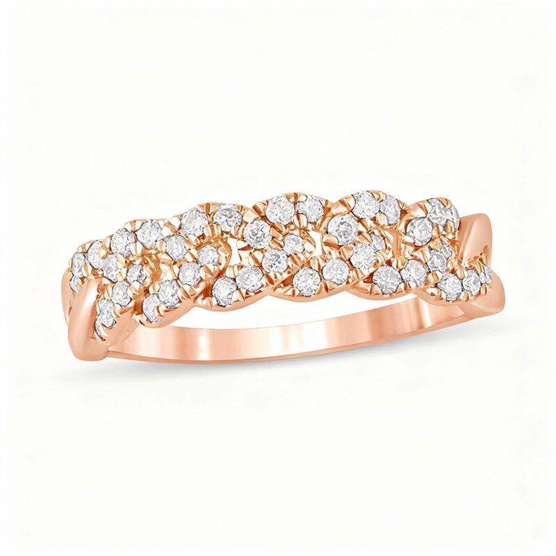 Anillo apilable personalizado de oro rosa de 18 quilates con diamante talla redonda de 3/8 ct, color I, claridad I3, pureza 3EX.-1