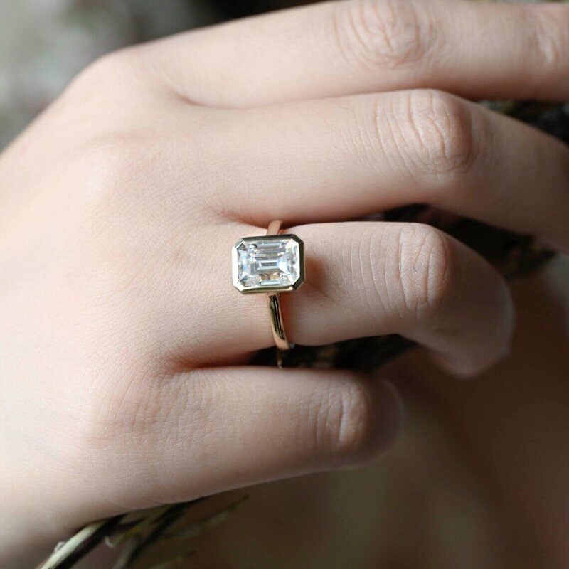 10K Rose Gold 3 CT Emerald Cut Moissanite Solitaire Engagement Ring-3