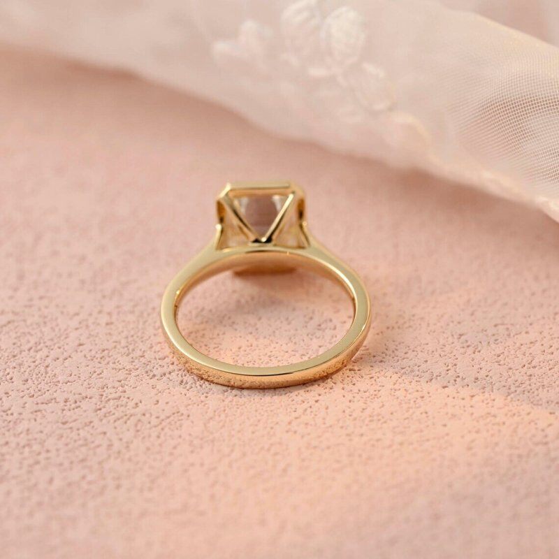 10K Rose Gold 3 CT Emerald Cut Moissanite Solitaire Engagement Ring-4