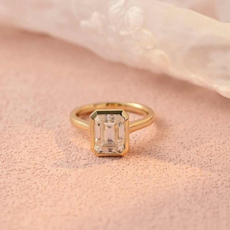 10K Rose Gold 3 CT Emerald Cut Moissanite Solitaire Engagement Ring-6