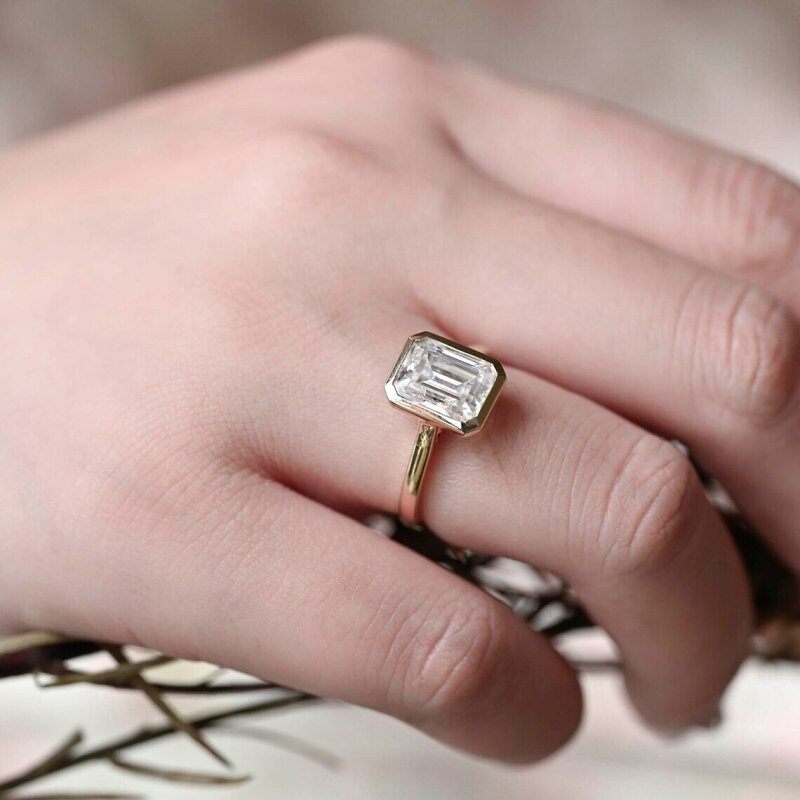 10K Rose Gold 3 CT Emerald Cut Moissanite Solitaire Engagement Ring-7