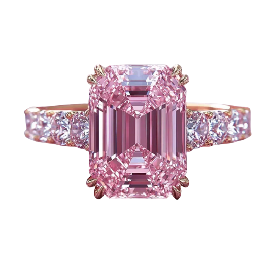 Verlobungsring aus 10-karätigem Roségold mit 3 Karat Moissanit im Smaragdschliff