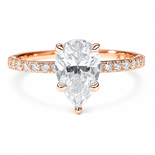 10K Rose Gold 3 CTW Pear Cut Moissanite Engagement Ring