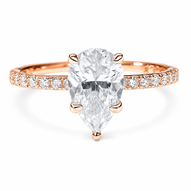 Bague de fiançailles en or rose 10 carats avec moissanite taille poire de 3 carats au total-17