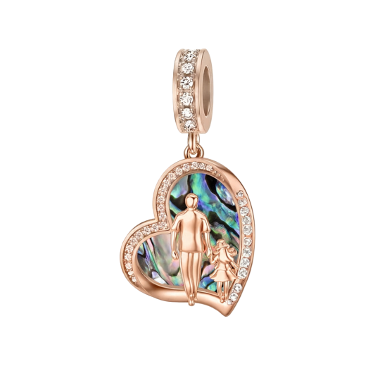 Colgante de oro rosa de 10 quilates con diseño de padre e hija y corazón.