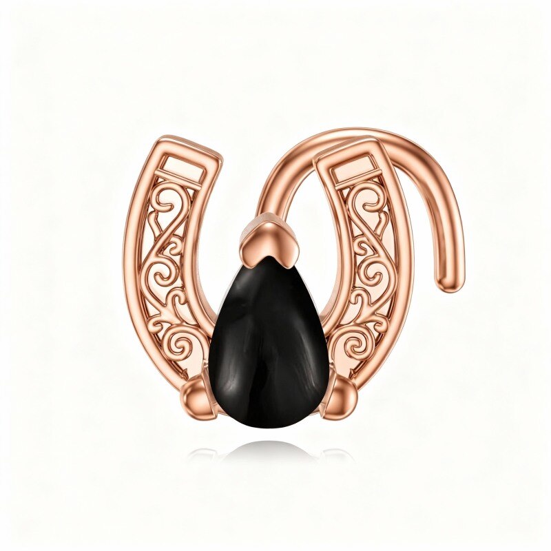 10K Rose Gold Agate Horseshoe Nose Ring-17